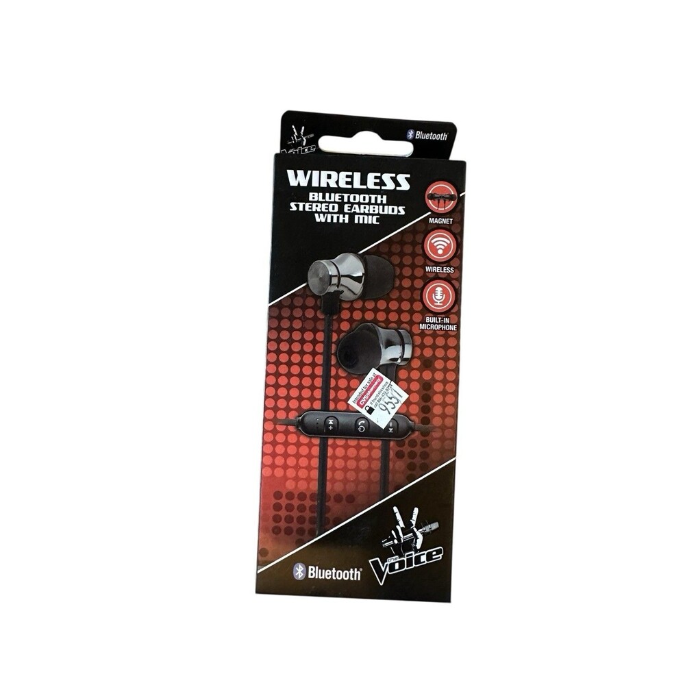 New in Box The Voice: Wireless Bluetooth Stereo Earbuds w/ Mic & Magnet Black